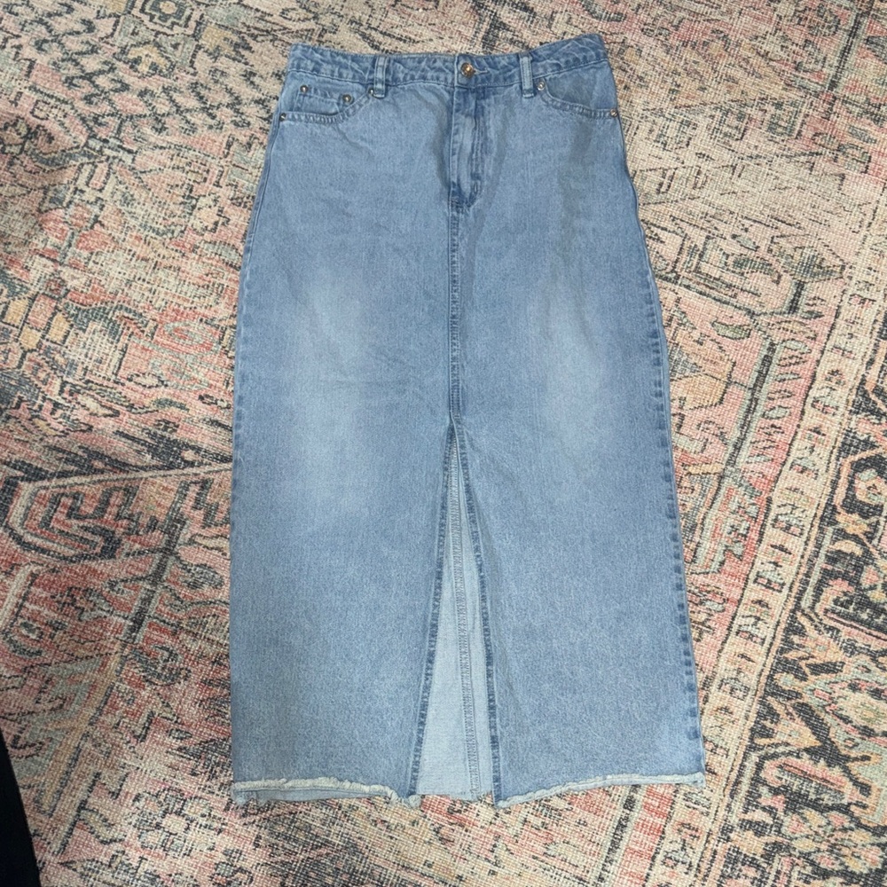 Mustard Seed Light Blue Denim Maxi Skirt